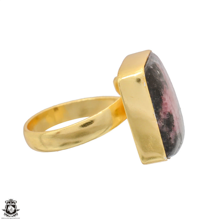 Size 9.5 - Size 11 Adjustable Rhodonite 24K Gold Plated Ring GPR1242