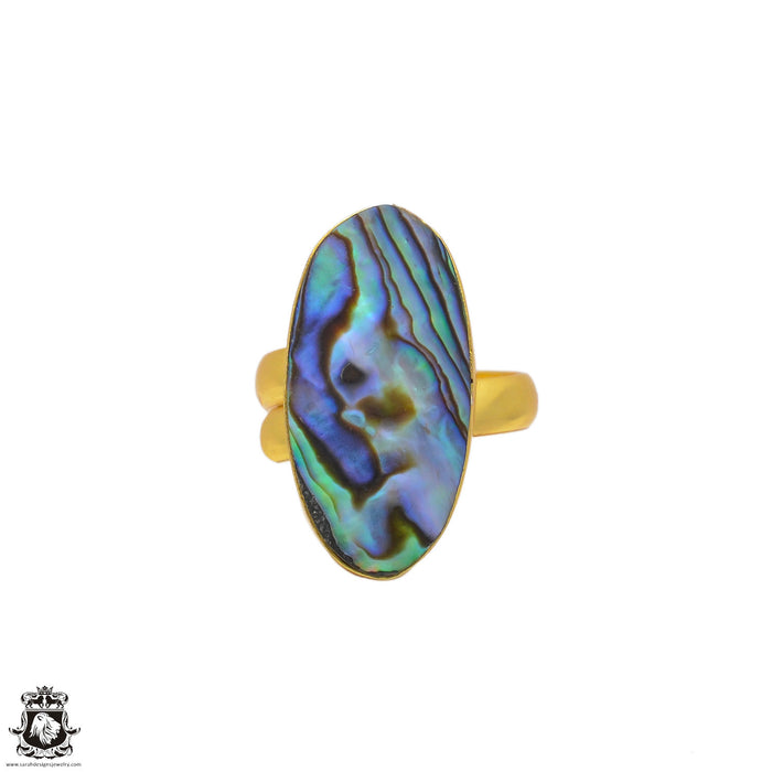 Size 6.5 - Size 8 Ring Abalone Shell 24K Gold Plated Ring GPR102