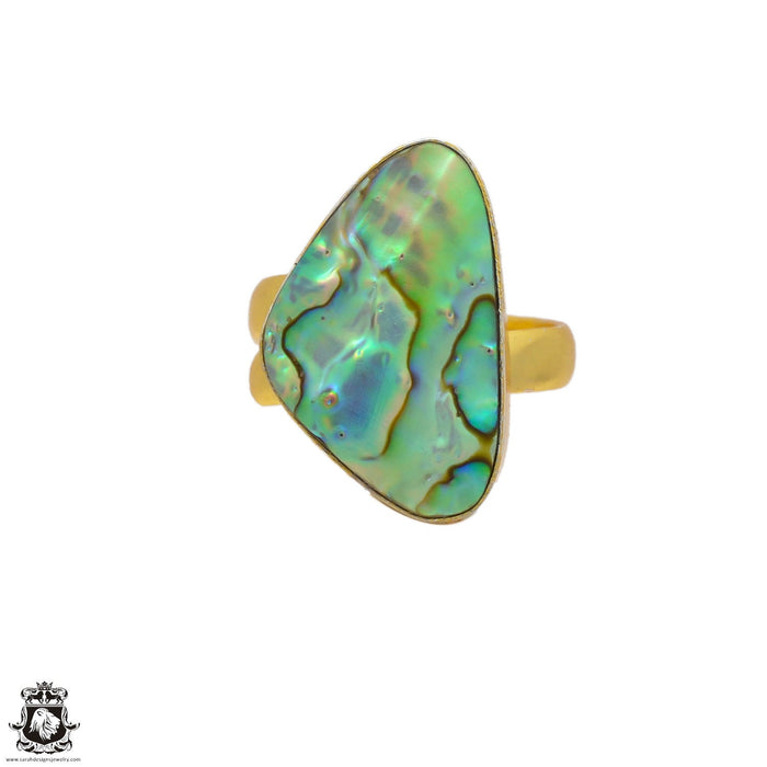 Size 8.5 - Size 10 Ring Abalone Shell 24K Gold Plated Ring GPR107