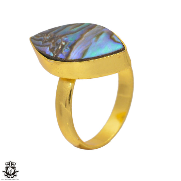 Size 9.5 - Size 11 Ring Abalone Shell 24K Gold Plated Ring GPR108