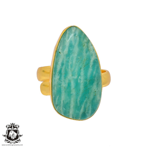 Size 8.5 - Size 10 Adjustable Amazonite 24K Gold Plated Ring GPR346