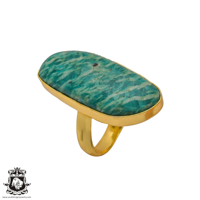 Size 6.5 - Size 8 Ring Amazonite 24K Gold Plated Ring GPR347