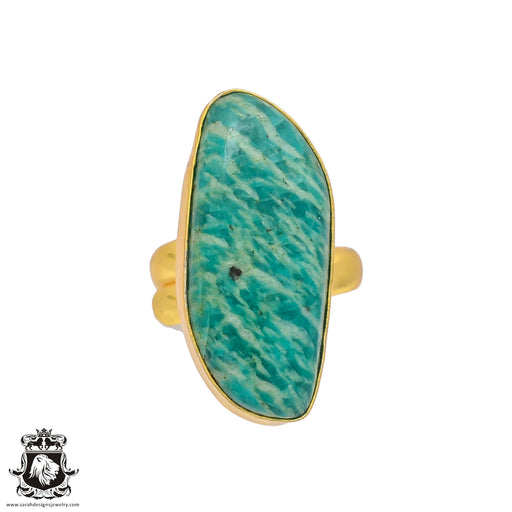 Size 6.5 - Size 8 Adjustable Amazonite 24K Gold Plated Ring GPR347