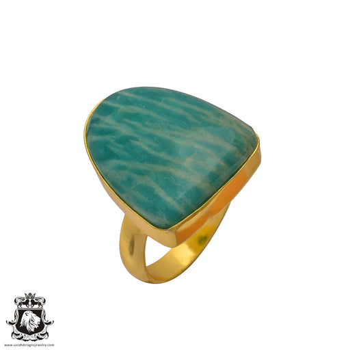 Size 8.5 - Size 10 Adjustable Amazonite 24K Gold Plated Ring GPR348