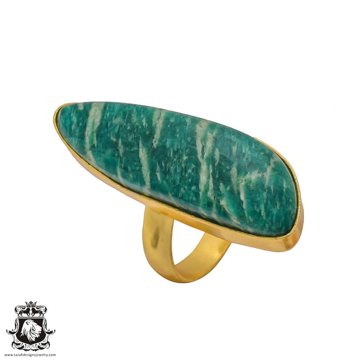 Size 6.5 - Size 8 Adjustable Amazonite 24K Gold Plated Ring GPR351