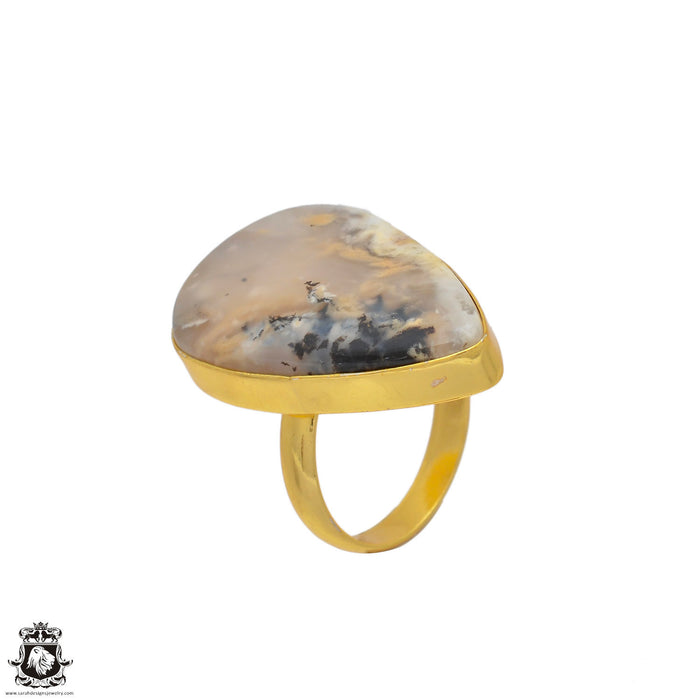 Size 8.5 - Size 10 Ring Montana Agate 24K Gold Plated Ring GPR88