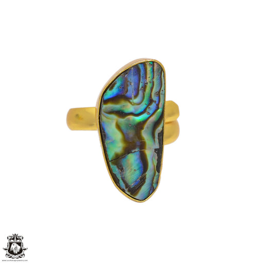 Size 6.5 - Size 8 Ring Abalone Shell 24K Gold Plated Ring GPR98
