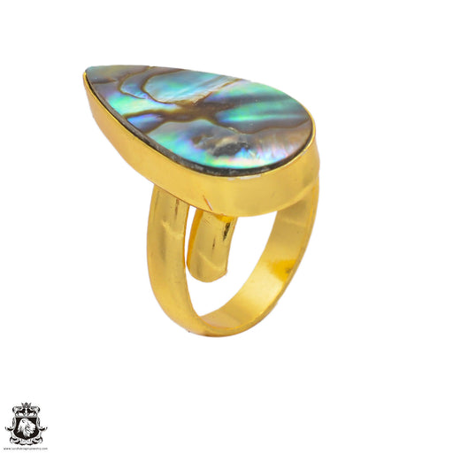 Size 6.5 - Size 8 Ring Abalone Shell 24K Gold Plated Ring GPR105
