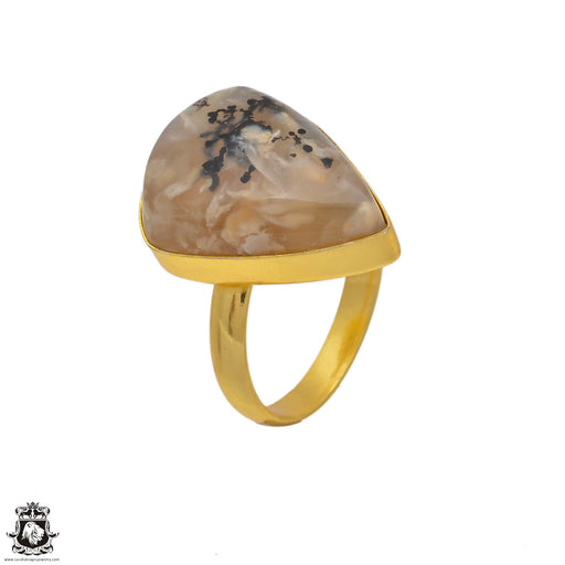 Size 10.5 - Size 12 Ring Montana Agate 24K Gold Plated Ring GPR81