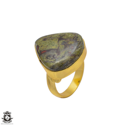 Size 8.5 - Size 10 Adjustable Dragon Blood Stone 24K Gold Plated Ring GPR90
