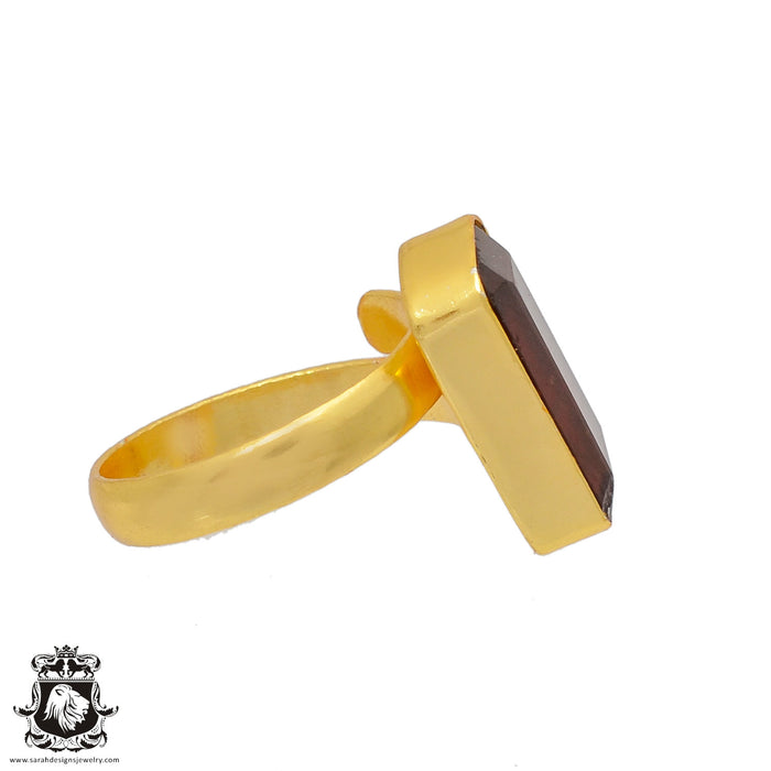 Size 8.5 - Size 10 Adjustable Tanzanian Spessartite Garnet 24K Gold Plated Ring GPR367