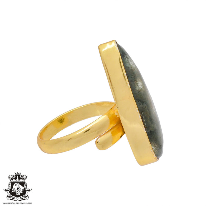 Size 10.5 - Size 12 Ring Ocean jasper 24K Gold Plated Ring GPR390