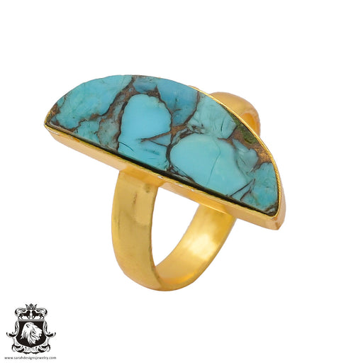 Size 6.5 - Size 8 Ring Blue Pyrite Turquoise 24K Gold Plated Ring GPR391