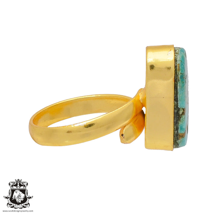 Size 7.5 - Size 9 Ring Blue Pyrite Turquoise 24K Gold Plated Ring GPR392