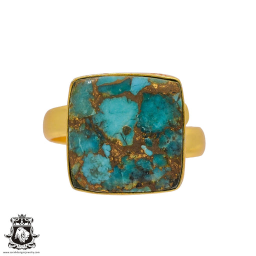 Size 10.5 - Size 12 Ring Blue Pyrite Turquoise 24K Gold Plated Ring GPR394