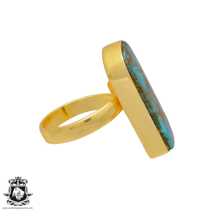 Size 9.5 - Size 11 Ring Blue Pyrite Turquoise 24K Gold Plated Ring GPR397