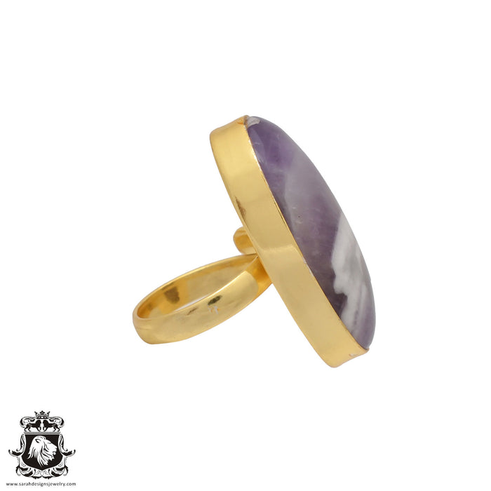Size 6.5 - Size 8 Ring Chevron Amethyst 24K Gold Plated Ring GPR412