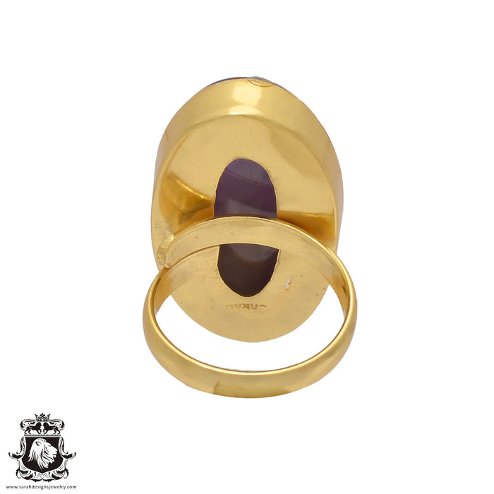 Size 6.5 - Size 8 Ring Chevron Amethyst 24K Gold Plated Ring GPR412