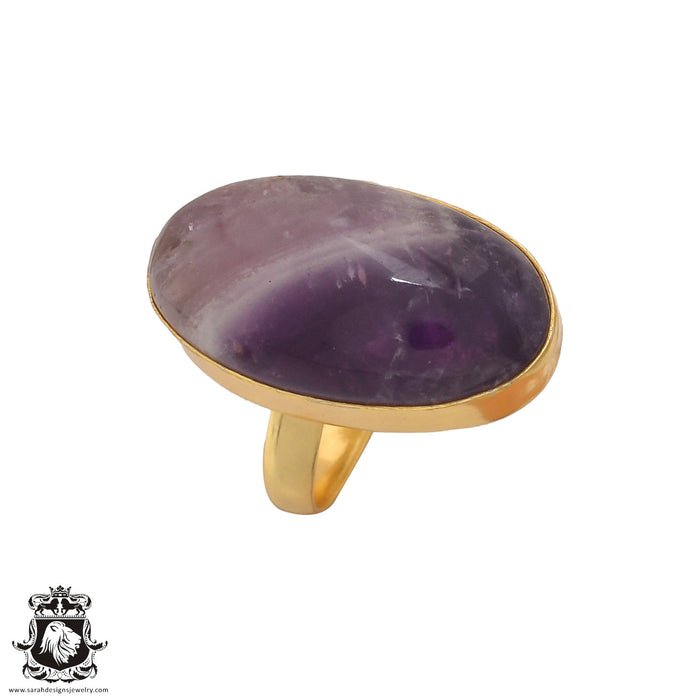 Size 8.5 - Size 10 Ring Chevron Amethyst 24K Gold Plated Ring GPR413