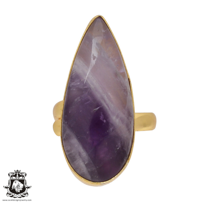 Size 9.5 - Size 11 Ring Chevron Amethyst 24K Gold Plated Ring GPR432
