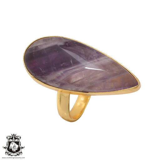Size 9.5 - Size 11 Ring Chevron Amethyst 24K Gold Plated Ring GPR432