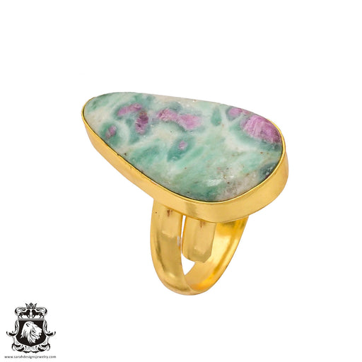 Size 9.5 - Size 11 Ring Ruby in Fuchsite Anyolite 24K Gold Plated Ring GPR176