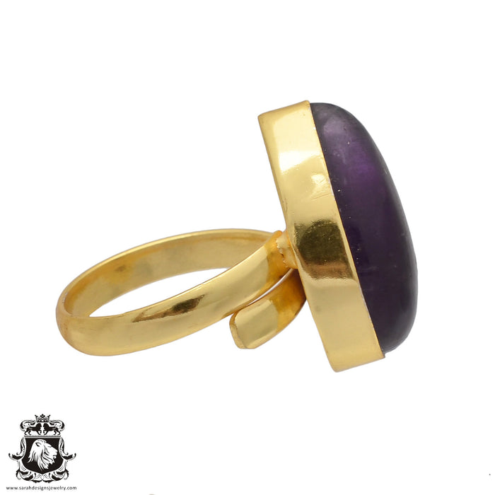 Size 9.5 - Size 11 Adjustable Amethyst 24K Gold Plated Ring GPR440