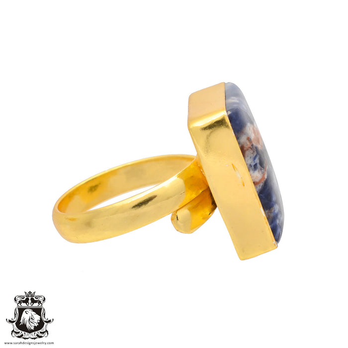 Size 7.5 - Size 9 Adjustable Sodalite 24K Gold Plated Ring GPR201