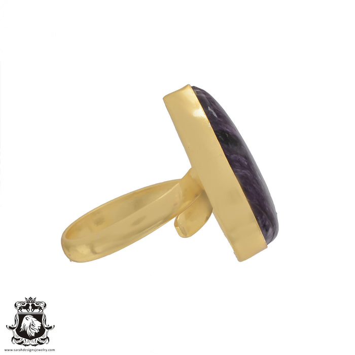Size 10.5 - Size 12 Ring Charoite 24K Gold Plated Ring GPR475