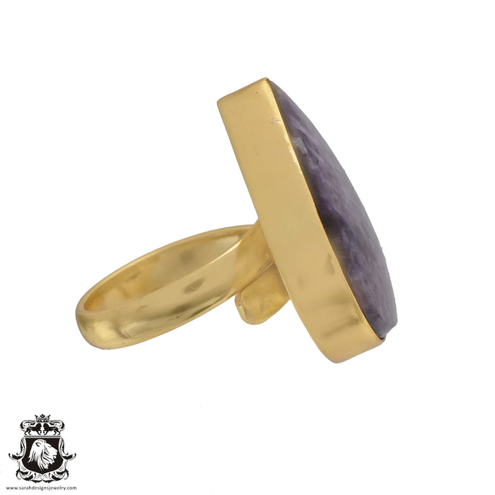 Size 6.5 - Size 8 Ring Charoite 24K Gold Plated Ring GPR480