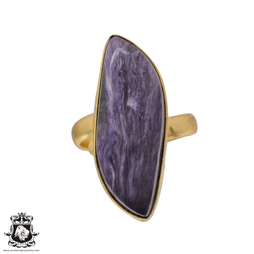 Size 8.5 - Size 10 Ring Charoite 24K Gold Plated Ring GPR486