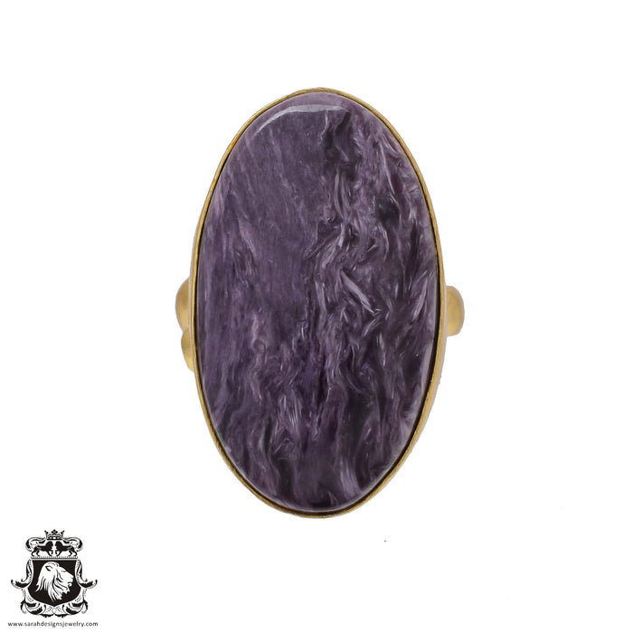 Size 9.5 - Size 11 Adjustable Charoite24K Gold Plated Ring GPR487