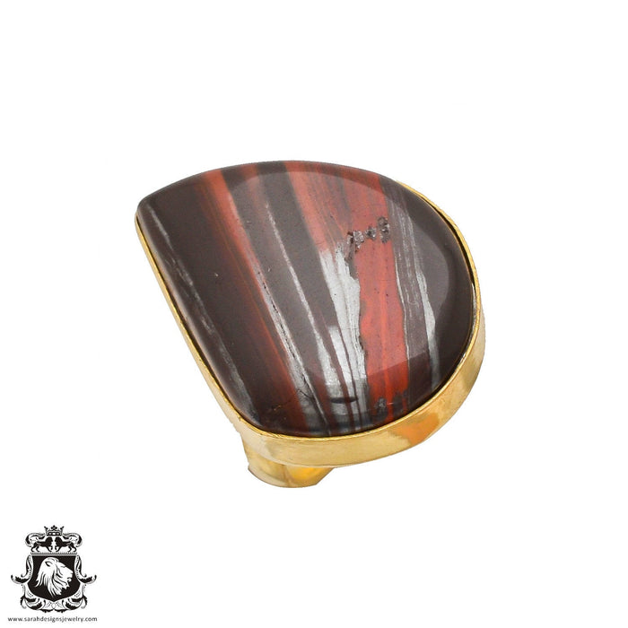 Size 6.5 - Size 8 Ring Red Tiger's Eye 24K Gold Plated Ring GPR205