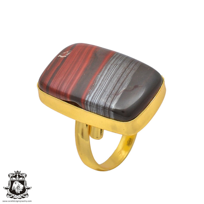 Size 8.5 - Size 10 Ring Red Tiger's Eye 24K Gold Plated Ring GPR206