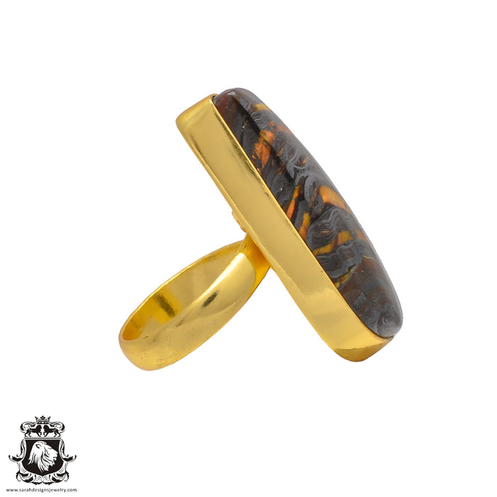 Size 7.5 - Size 9 Adjustable Marra Mamba Tiger's Eye 24K Gold Plated Ring GPR207