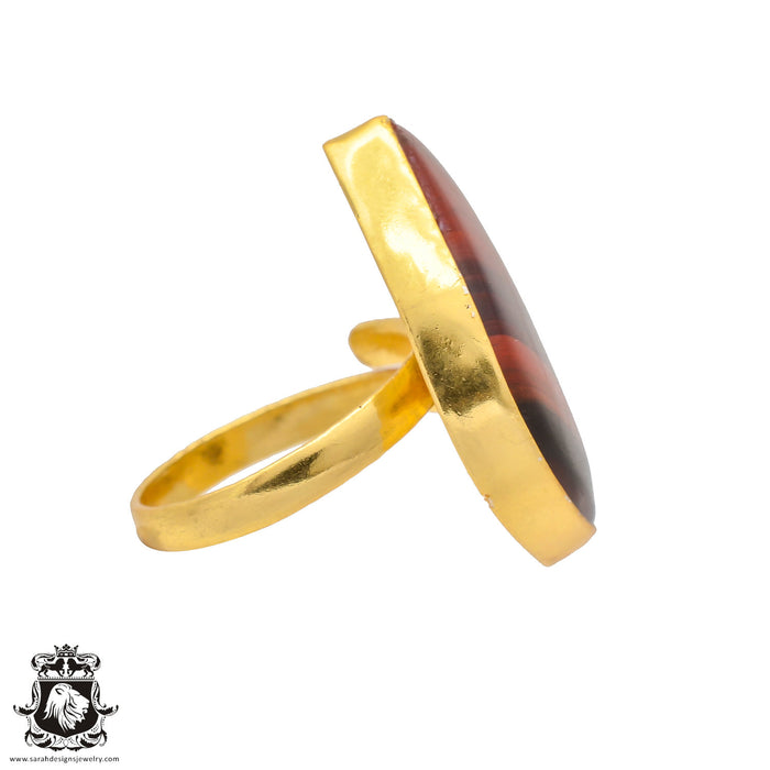 Size 10.5 - Size 12 Ring Red Iron Tiger's Eye 24K Gold Plated Ring GPR208