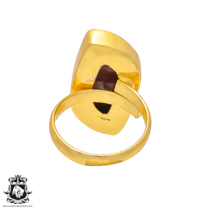 Size 8.5 - Size 10 Adjustable Red Iron Tiger's Eye 24K Gold Plated Ring GPR210