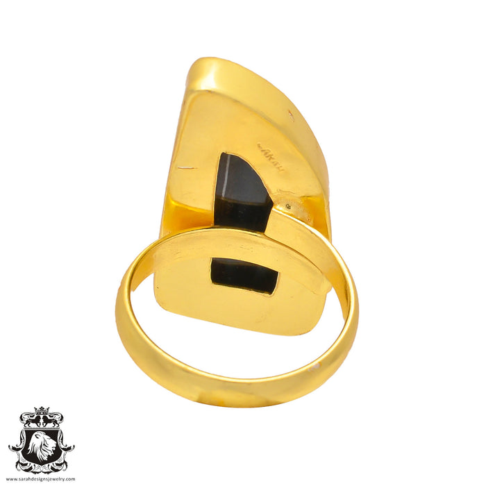 Size 8.5 - Size 10 Ring Hawk's Eye 24K Gold Plated Ring GPR213