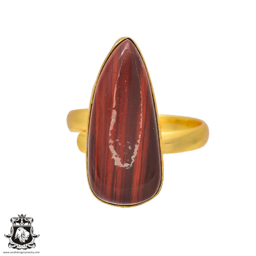 Size 10.5 - Size 12 Ring Red Iron Tiger's Eye 24K Gold Plated Ring GPR214