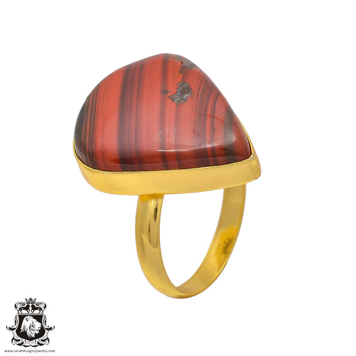 Size 10.5 - Size 12 Ring Red Iron Tiger's Eye 24K Gold Plated Ring GPR217