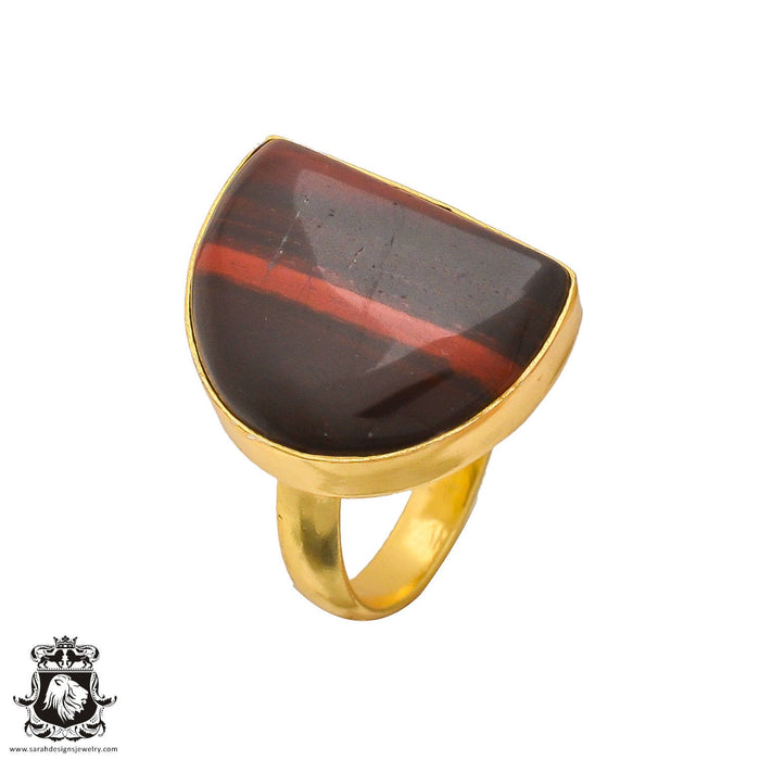 Size 6.5 - Size 8 Ring Iron Tiger's Eye 24K Gold Plated Ring GPR223