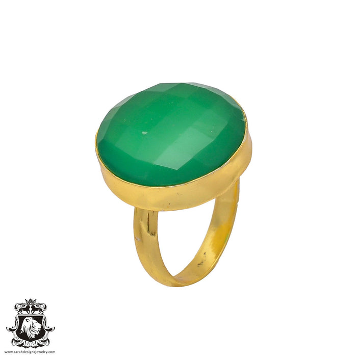 Size 8.5 - Size 10 Ring Green Onyx 24K Gold Plated Ring GPR227