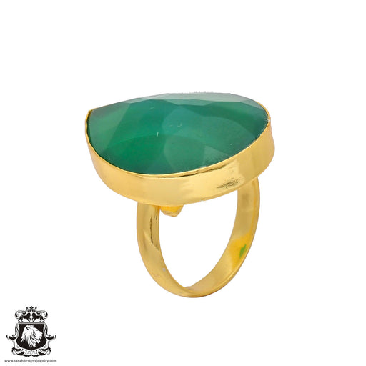 Size 9.5 - Size 11 Adjustable Green Onyx 24K Gold Plated Ring GPR230