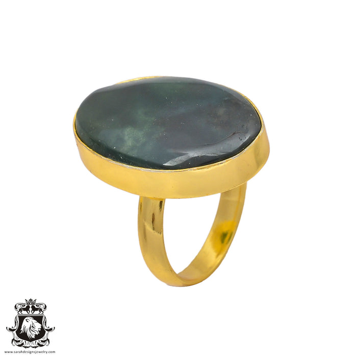 Size 6.5 - Size 8 Ring Moss Agate 24K Gold Plated Ring GPR235