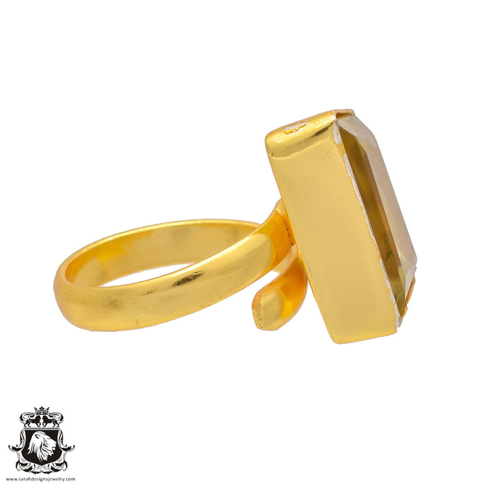 Size 6.5 - Size 8 Adjustable Lemon Quartz 24K Gold Plated Ring GPR244