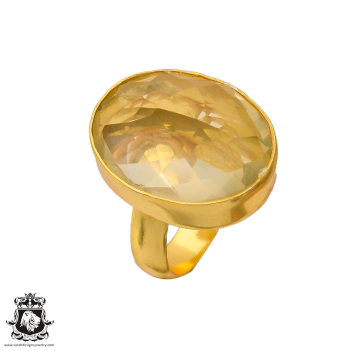 Size 7.5 - Size 9 Ring Angel Aura Quartz 24K Gold Plated Ring GPR253