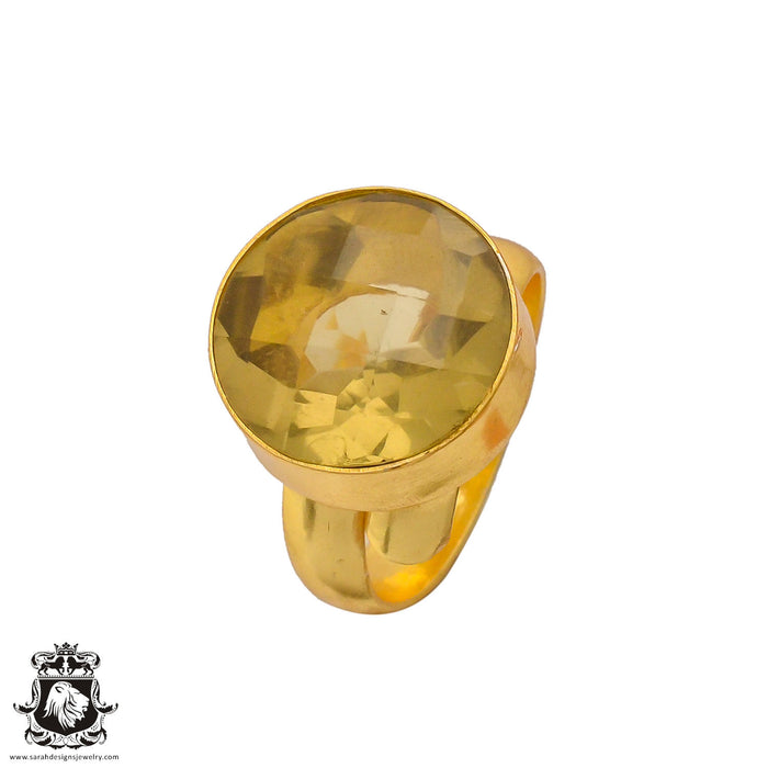 Size 8.5 - Size 10 Ring Lemon Quartz 24K Gold Plated Ring GPR254