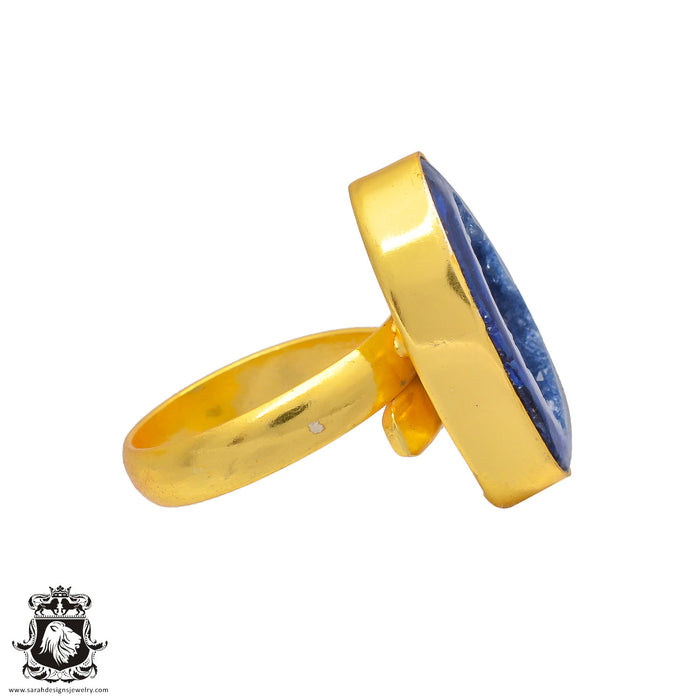 Size 10.5 - Size 12 Ring Ocean Agate Geode 24K Gold Plated Ring GPR259