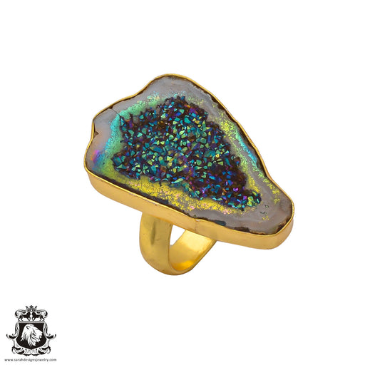 Size 8.5 - Size 10 Ring Titanium Geode 24K Gold Plated Ring GPR263
