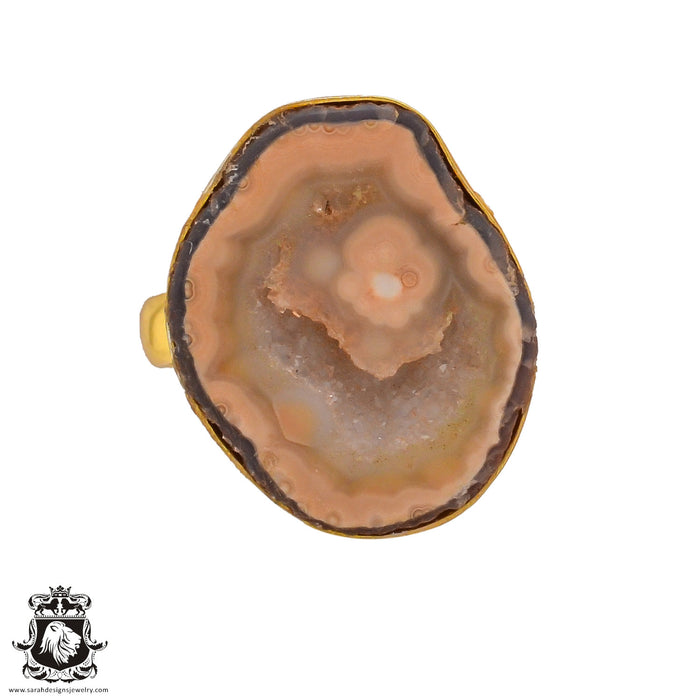 Size 9.5 - Size 11 Ring Geode Agate 24K Gold Plated Ring GPR264